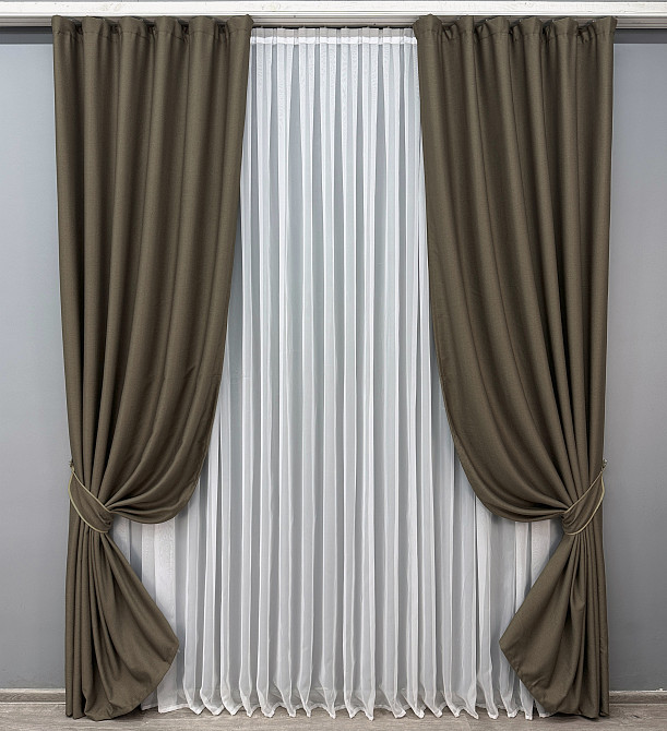 Комплект готовых штор VR-Textil Шенилл однотонный № 1591ш Кофейный 100х270 см 2 шт (31-007) Киев - изображение 2