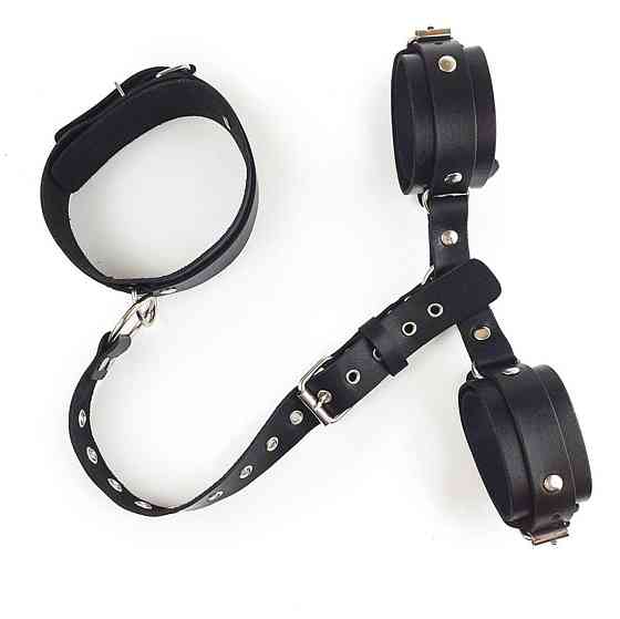 Фіксатори для шиї та рук Art of Sex - Bondage Set з натуральної шкіри, колір чорний Sex Aura Київ
