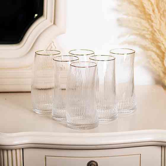 Yiwu Набір стаканів високих 6 штук по 600 мл із золотим обідком HP-16-19 Коломия