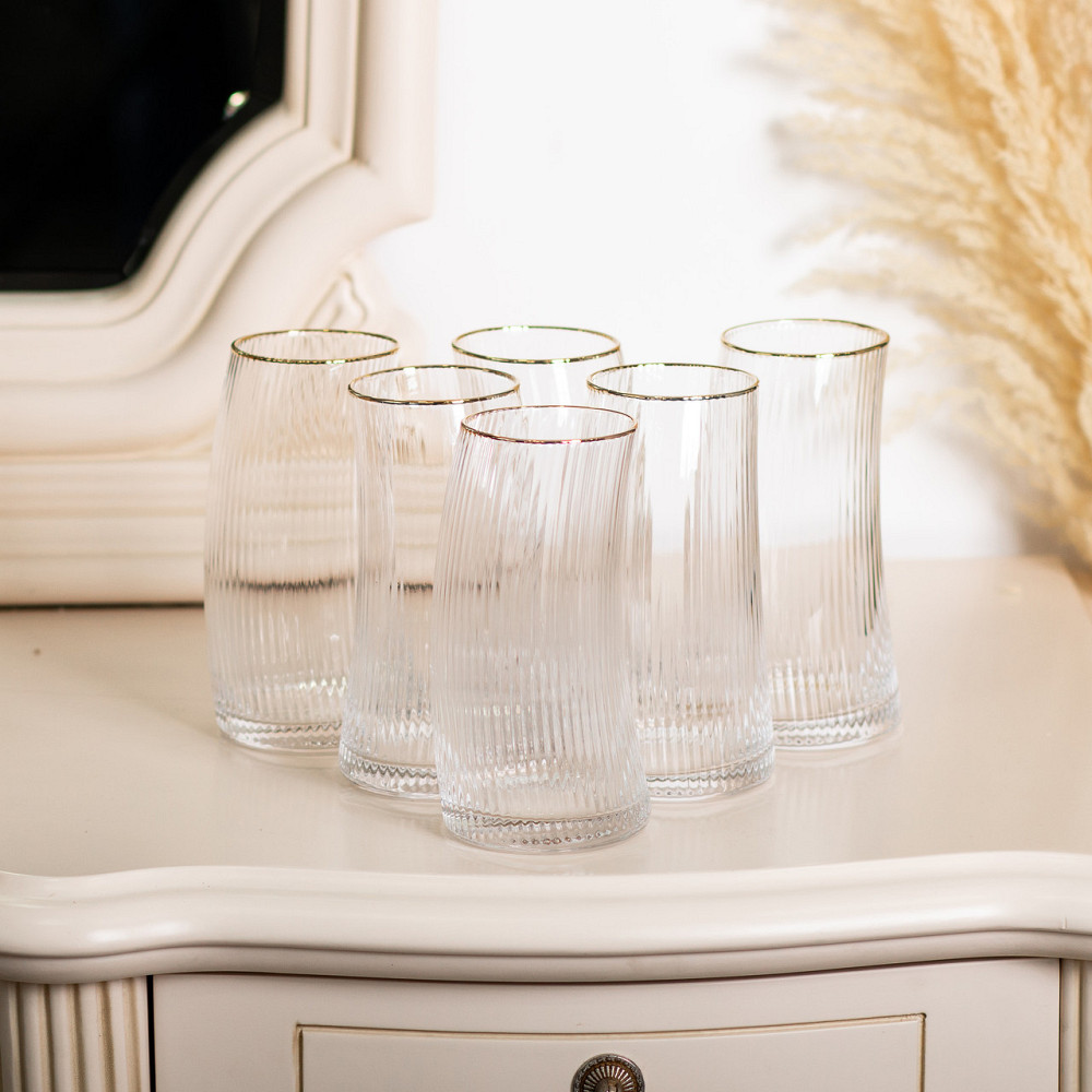 Yiwu Набір стаканів високих 6 штук по 600 мл із золотим обідком HP-16-19 Коломия - фото 4