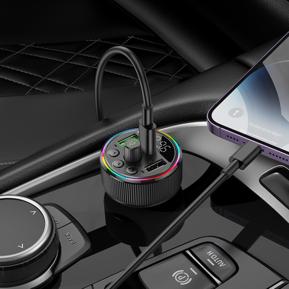 АЗП з FM-модулятором HOCO E82 Guerrero PD30W+QC3.0 car BT FM transmitter Black Одеса - фото 15