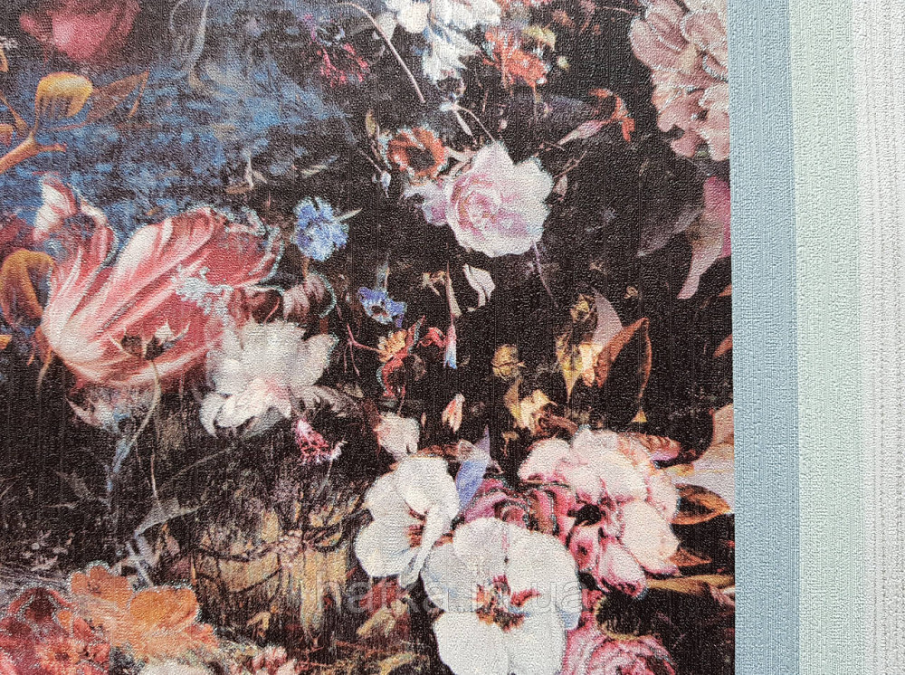 Обои виниловые на флизелине AS creation The Bos 0.53х10 цветы пионы розы астры розовые желтые на сине черном Киев - изображение 3