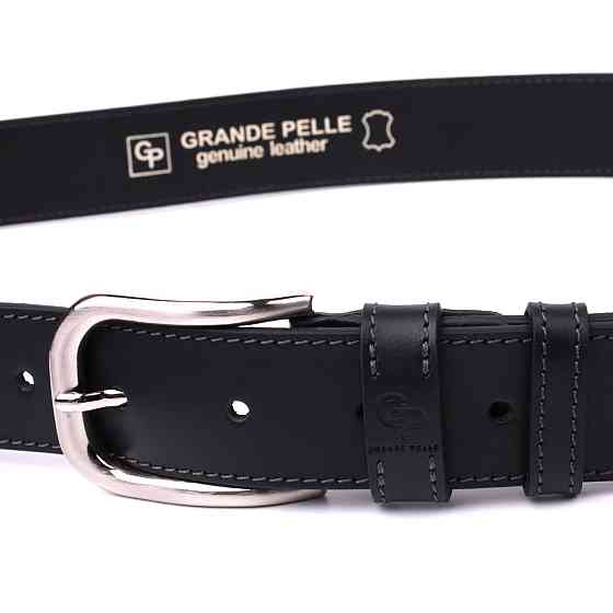Чоловічий ремінь під джинси з класичною пряжкою з натуральної шкіри GRANDE PELLE 20803 Чорний Київ