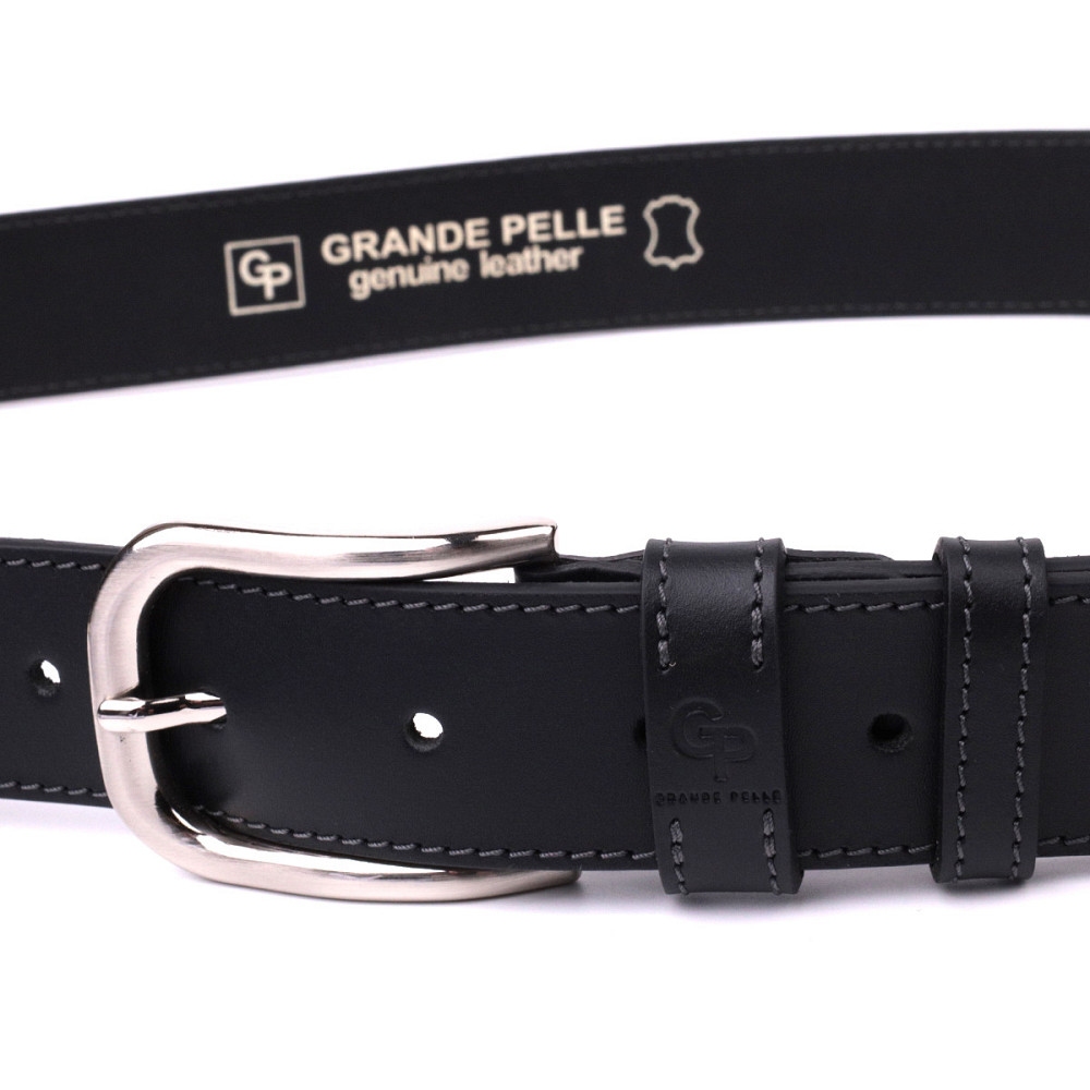 Мужской ремень под джинсы с классической пряжкой из натуральной кожи GRANDE PELLE 20803 Черный Киев - изображение 2
