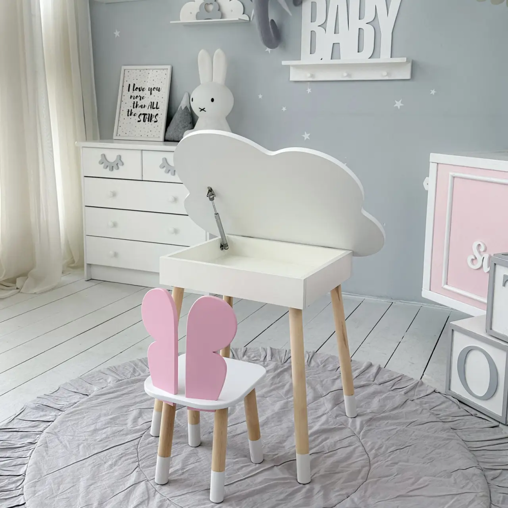 Дитячий стіл Хмарка з нішою та стільчиком Метелик (Білий з рожевим) Вінниця - фото 11