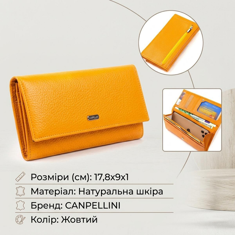 Яркий женский кошелек из натуральной кожи CANPELLINI 21832 Желтый Киев - изображение 11