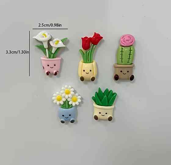 Набор магнитов на холодильник растения в горшках 5 шт декоративные магниты Киев