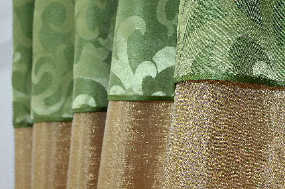 Кухонные шторы VR-Textil № 073к с ламбрекеном и подхватами золотистый с салатовым 275х170 см (52-0050) Киев - изображение 5