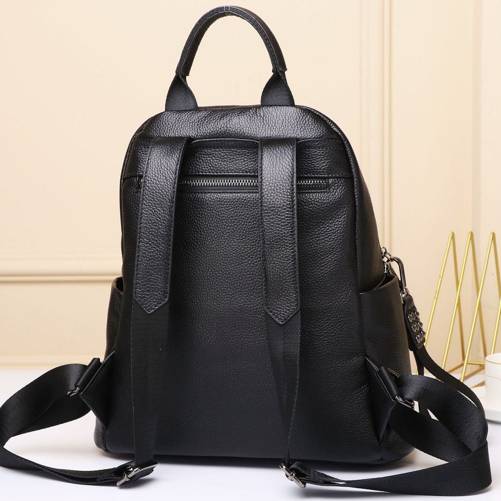 Жіночий шкіряний рюкзак міського типу 23х30х13, сумка на спину під мат, чорна Кам'янське - фото 20