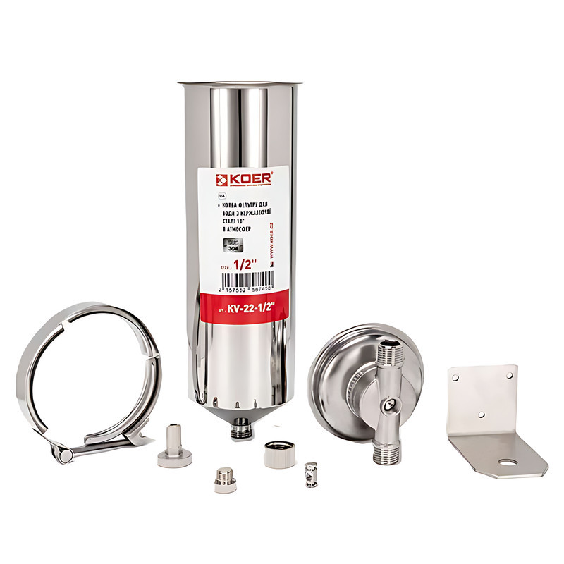 Колба фільтру для води з нержавіючої сталі Koer KV-22-1/2 8 атм. 1/2" (KR5874) Київ - фото 3
