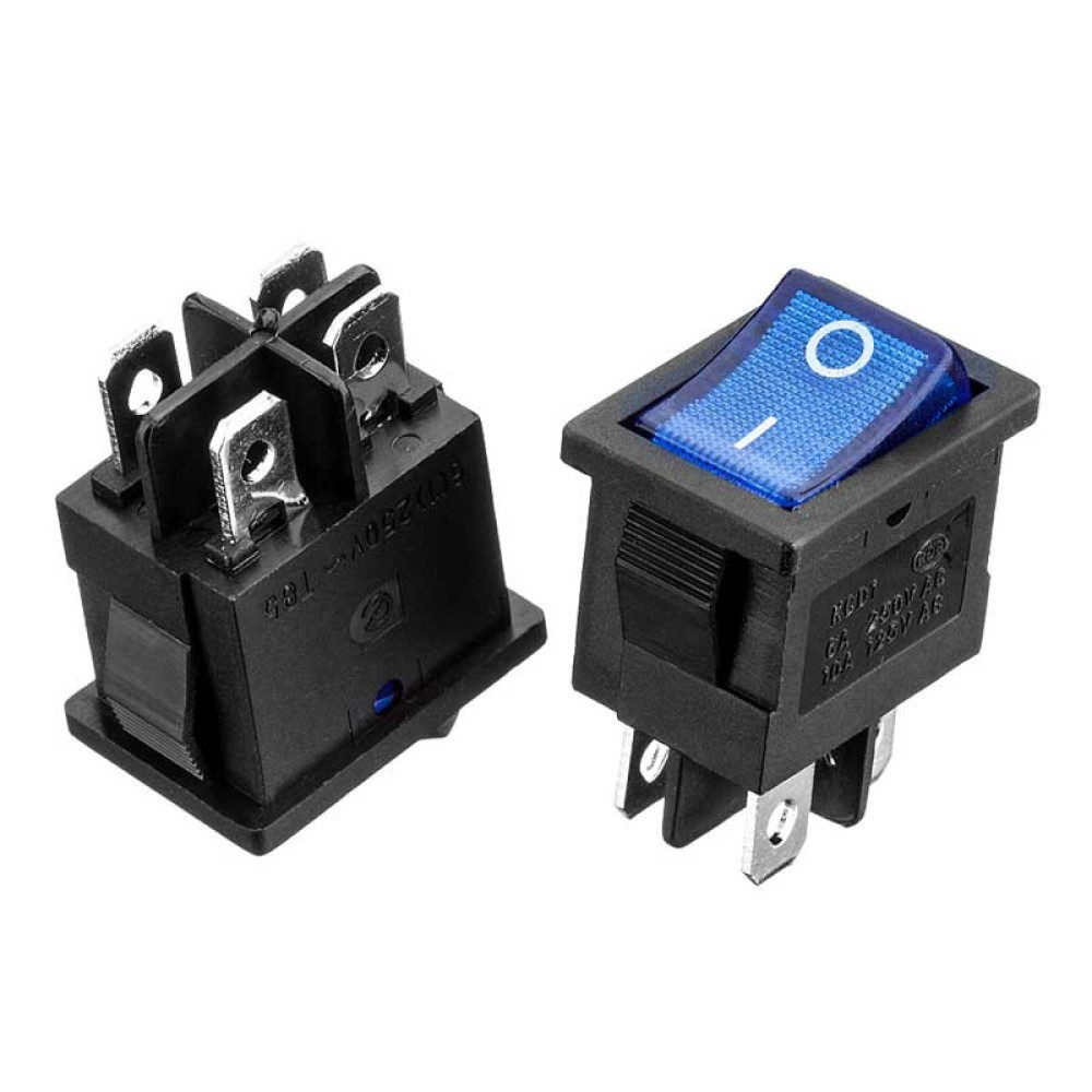 Перемикач Daier KCD1-4-201N, з підсвіткою, ON-OFF, 4pin, 6A 250V, синій Полтава - фото 1