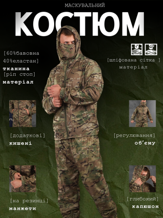Костюм тактичний маскувальний літній сітка мультикам Одеса