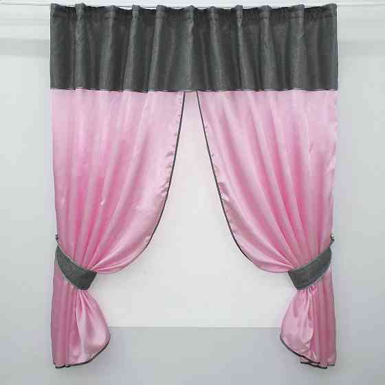 Кухонні штори VR-Textil № 073к з ламбрекеном і підхватами рожевий із сірим 270х170 см (52-0289) Київ