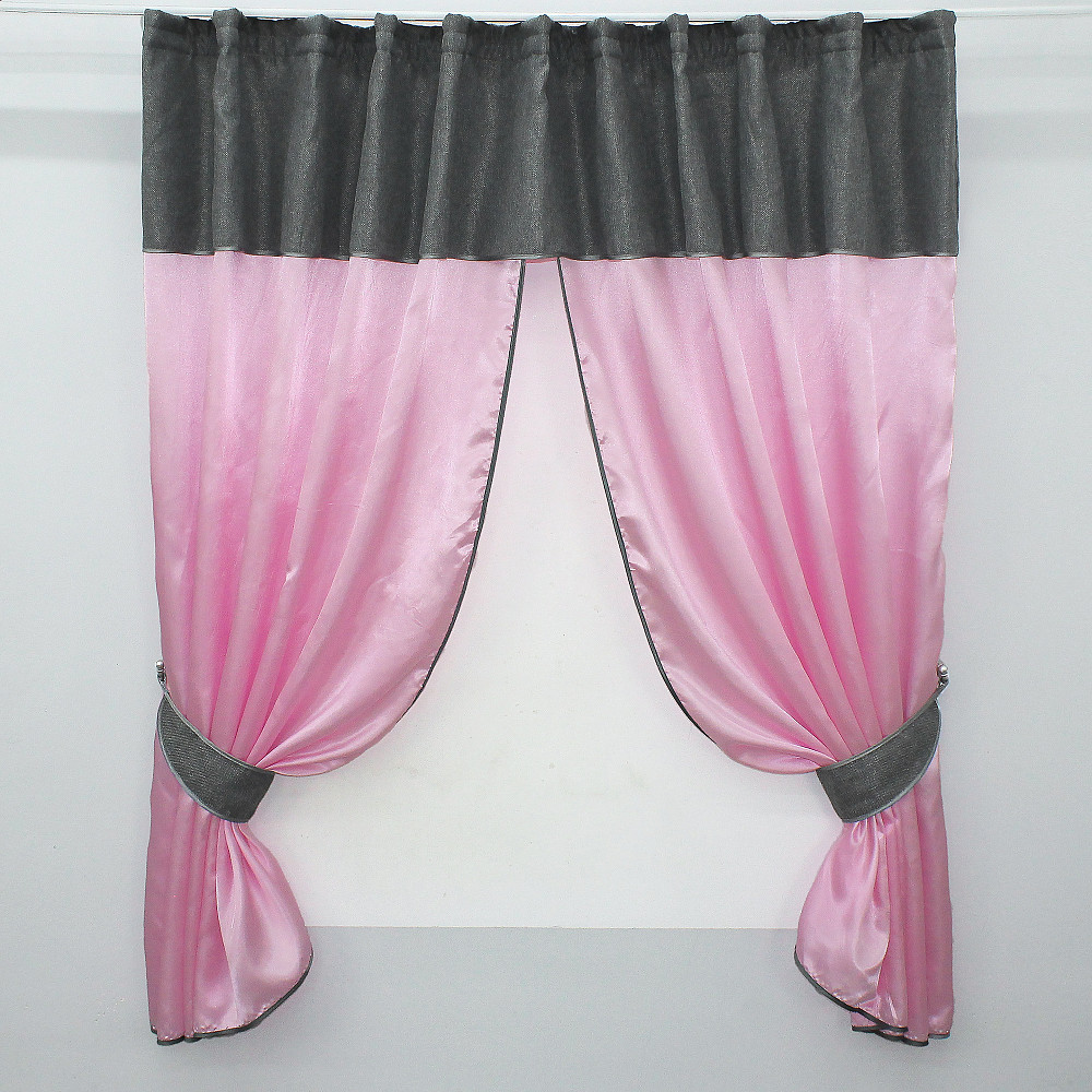 Кухонні штори VR-Textil № 073к з ламбрекеном і підхватами рожевий із сірим 270х170 см (52-0289) Київ - фото 1