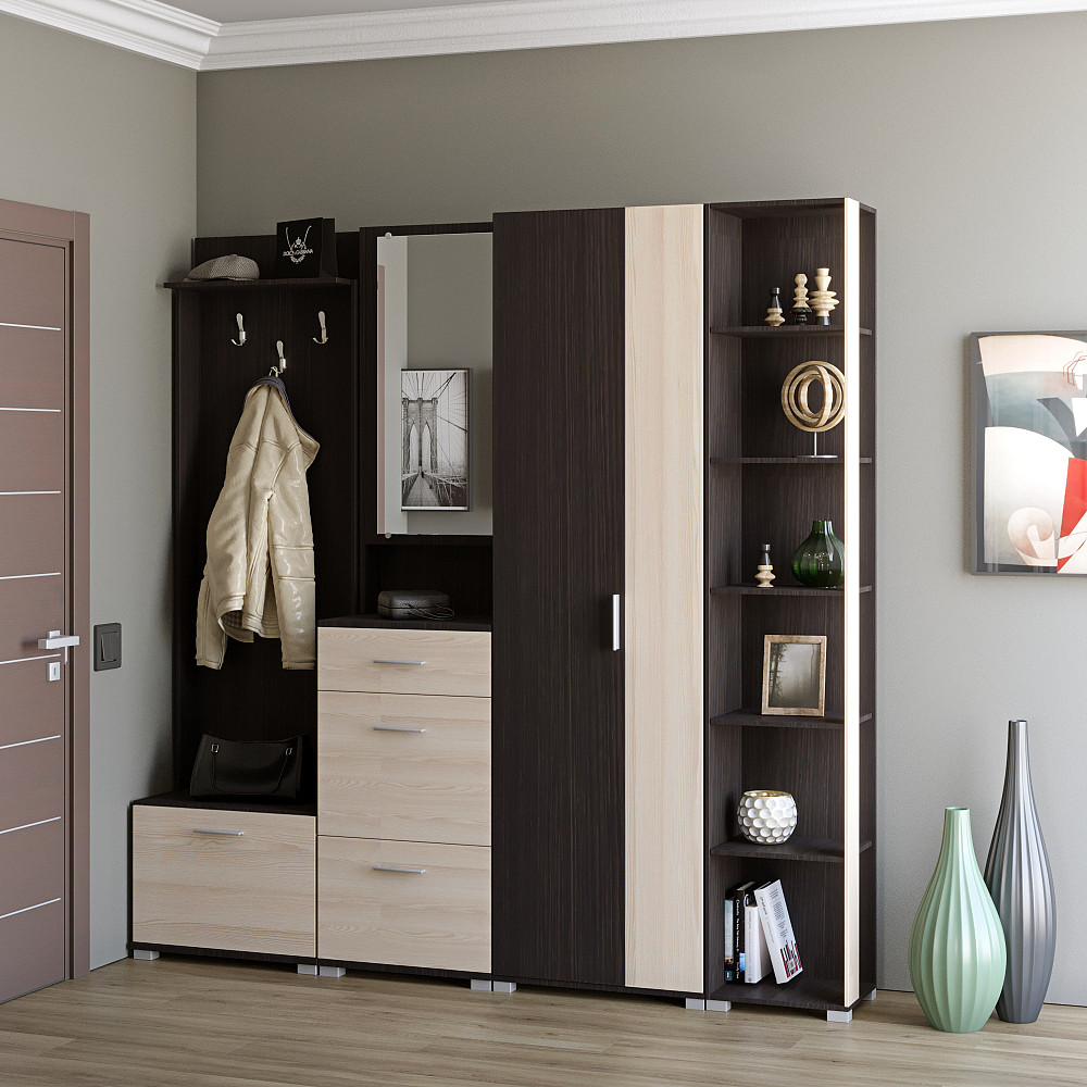 Прихожая Эверест Бриз-4 с распашным шкафом ШП-2 (4 элемента) венге + дуб молочный (DTM-2658) Львов - изображение 1