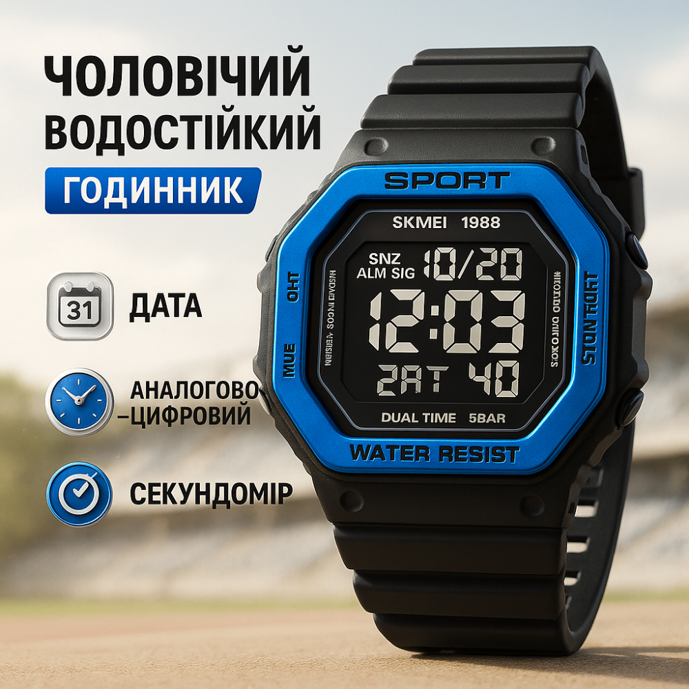 Ударостойкие водонепроницаемые часы SKMEI 1988BU, Простые электронные часы наручные мужские PI-16 Львов - изображение 17