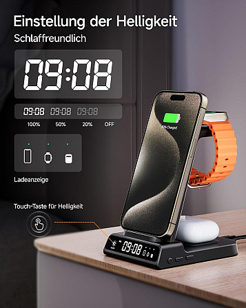 Бездротова зарядна станція 3в1 для iPhone 16/15/14/13/12 Pro, Apple Watch Ultra/9/8/7/6/5, AirPods P Київ - фото 3