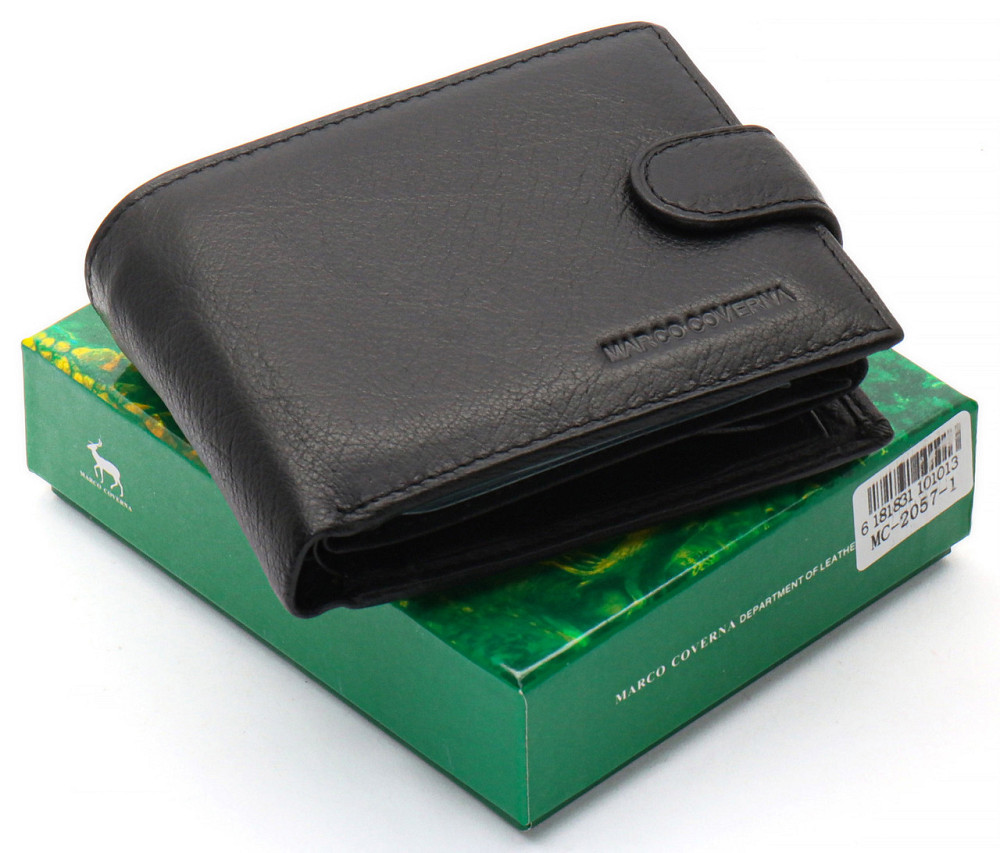 Черное мужское портмоне из натуральной кожи с визитницей Marco Coverna MC-2057-1 Киев - изображение 12