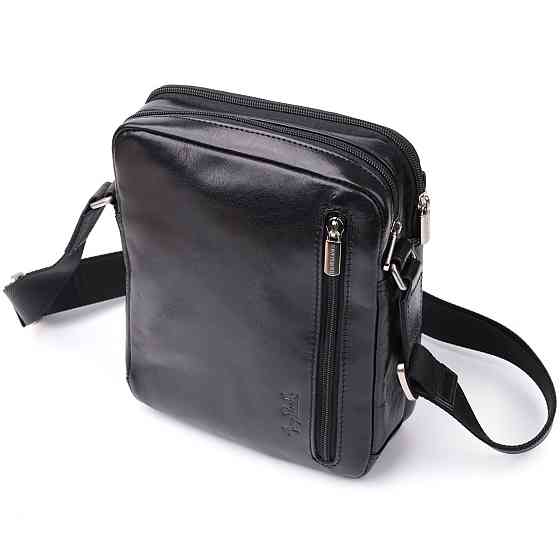 Відмінна чоловіча сумка з кишенями з гладкої натуральної шкіри Tony Perotti 20857_1 (9148-17 nero) Чорний Київ