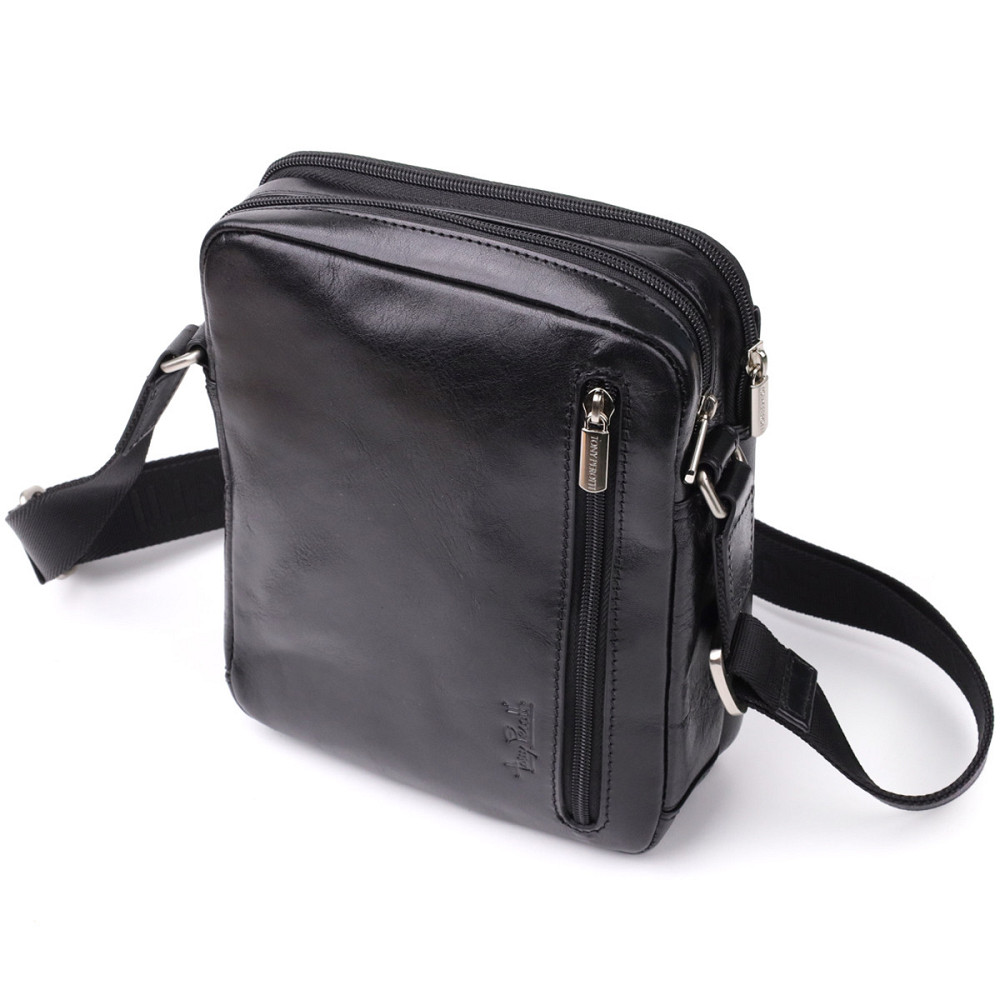 Відмінна чоловіча сумка з кишенями з гладкої натуральної шкіри Tony Perotti 20857_1 (9148-17 nero) Чорний Київ - фото 2
