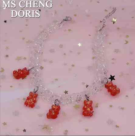 Намисто з ведмедиками, колір кораловий - довжина 30см (+9см), смола, цинковий сплав, пластик Київ