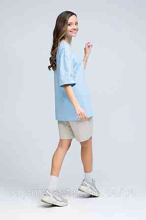 Костюм футболка оверсайз блакитна та шорти бежеві RAY BASIC жіночий (U1801W-Blue-Cream) Київ