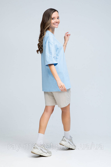 Костюм футболка оверсайз блакитна та шорти бежеві RAY BASIC жіночий (U1801W-Blue-Cream) Київ - фото 2