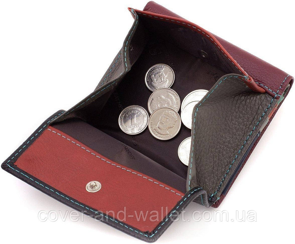 Маленький жіночий гаманець із натуральної шкіри чорно-червоний ST Leather Київ - фото 4