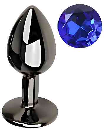 Анальная пробка с кристаллом EGZO - Dark Gray Round Plug Blue, size S Sex Aura Киев