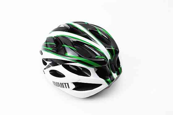 Шолом велосипедний M (54-57 см) знімний козирок, 18 вент. отворів, чорно-біло-зелений AV-01 Київ