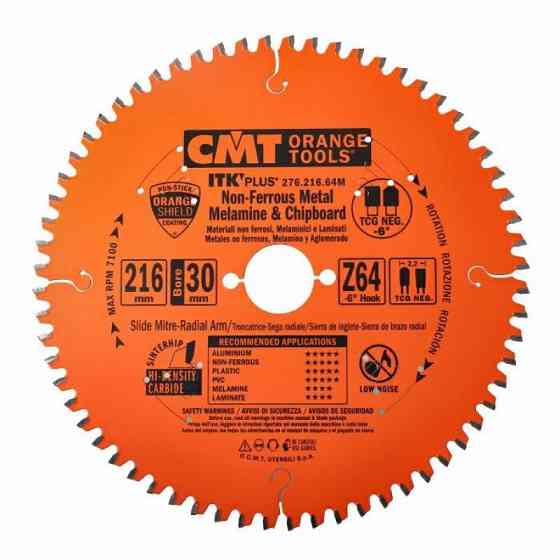 Пильний диск по алюмінію CMT 216x30x64Т K2.2/1.6 -6° Neg (276.216.64M) Одеса