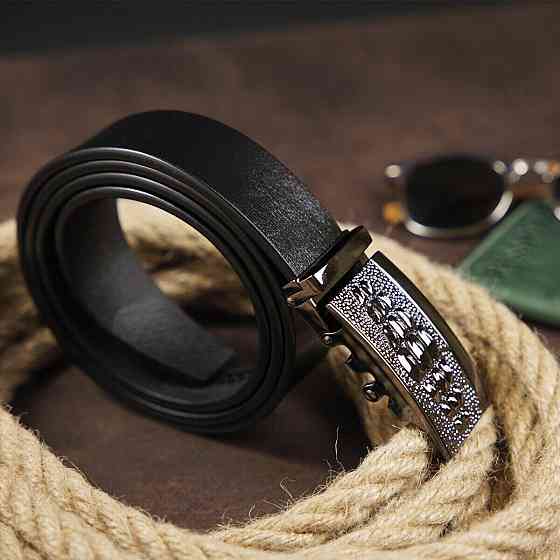 Ремень мужской с пряжкой автомат и силуэтом под экзотику Vintage 20300 Черный Киев