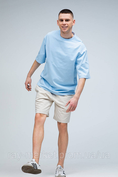 Костюм футболка оверсайз блакитна та шорти бежеві RAY BASIC чоловічий (U1801M-Blue-Cream) Київ - фото 2