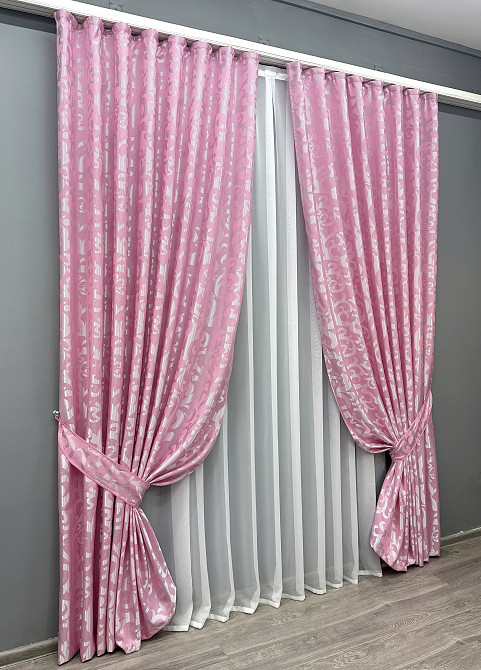 Комплект готовых штор VR-Textil Жаккард Вензель № 476ш Розовый 100х270 см 2 шт (31-039) Киев - изображение 11