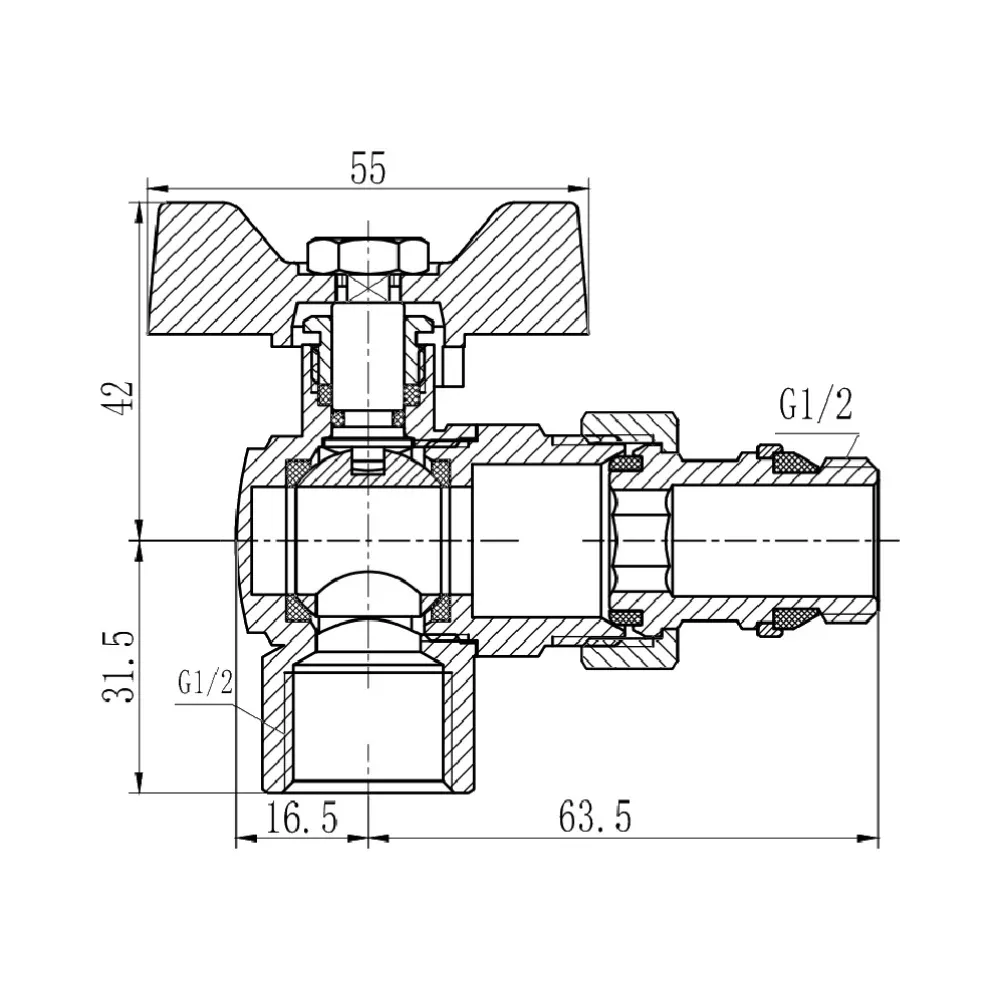 Кран кульовий "Американка" Thermo Alliance Forte 1/2" з антипротіканням кутовий SF223W15 Київ - фото 9