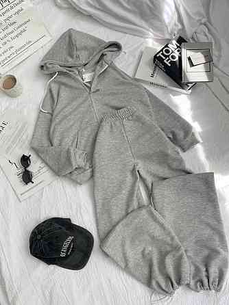 Женский прогулочный оверсайз костюм: кофта на молнии и штаны турецкая трехнить петля Меланж Одесса