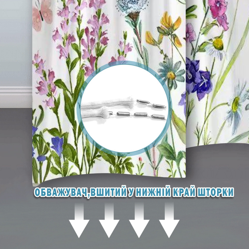 Тканинна шторка-фіранка для ванної Aquarius 180 х 180 см з кільцями - Польові квіти - 100% поліестер Буча - фото 5