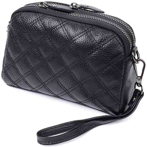 Женская сумка прошита ромбами на лицевой стороне из натуральной кожи Черный (Vintage) Киев