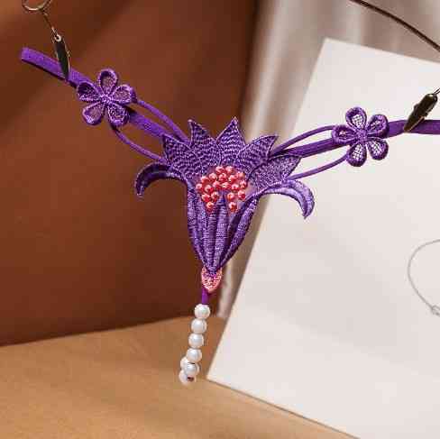 Еротичні труси з перлами Квітка універсальний фіолетовий Київ