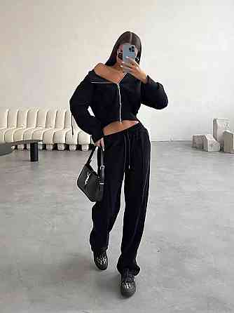 Женский утепленный прогулочный костюм двойка из трехнитки на флисе Черный, 44/46 Одесса