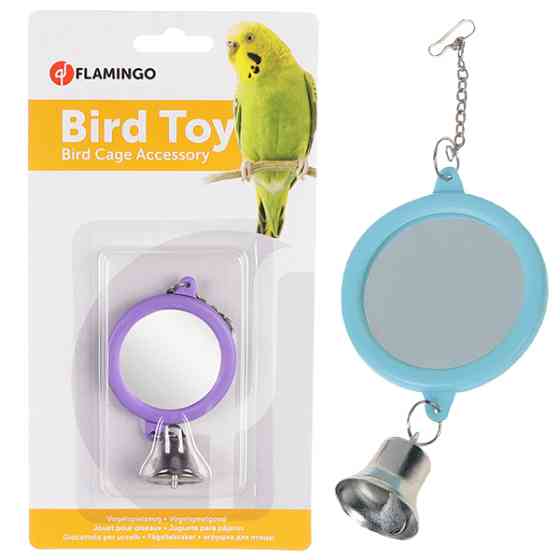 Flamingo Mirror Round+Bell ФЛАМИНГО КРУГЛОЕ ЗЕРКАЛО С КОЛОКОЛЬЧИКОМ игрушка для попугаев Киев