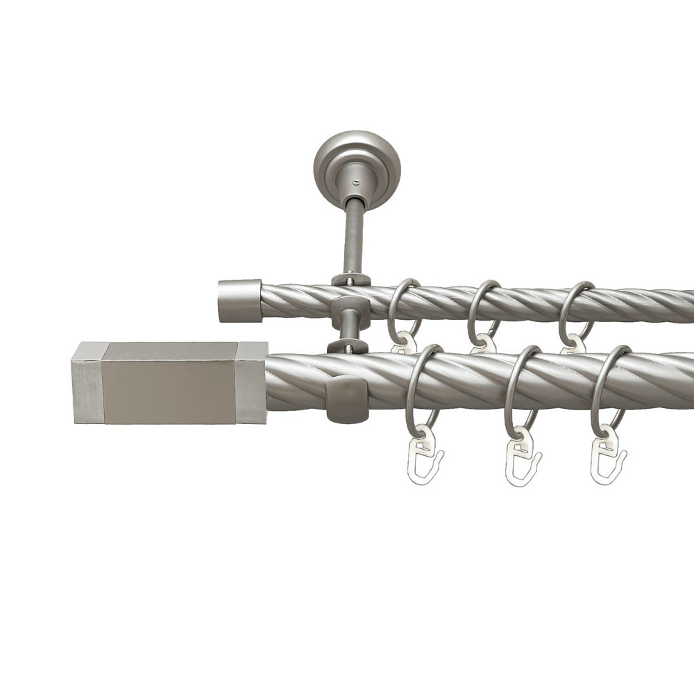 Карниз Orvit Квадро металевий дворядний відкритий скручена труба кільце металеве Сатин 25\16 мм 160 см (00-00023548) Львів - фото 1
