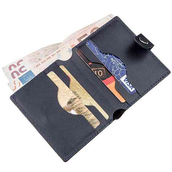 Недорогое портмоне вертикальное мужское кожаное Синее (SHVIGEL) Киев