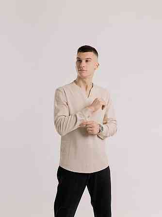 Мужская рубашка бежевая с длинным рукавом Pobedov Horizon Киев