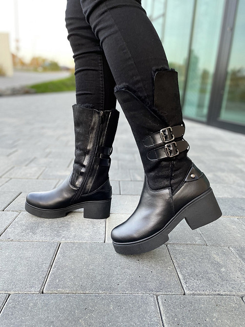 Чоботи жіночі на підборах чорні зимові теплі, на хутрі 3217 з натуральної шкіри р. 37-39 2782 Коломия - фото 10