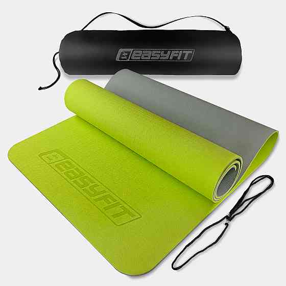 EasyFit Килимок для йоги та фітнесу EasyFit TPE+TC 6 мм двошаровий + Чохол лимонний-сірий Коломыя