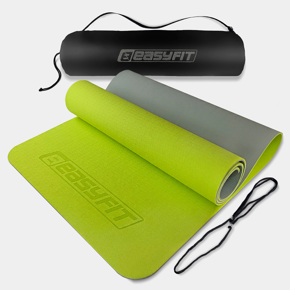 EasyFit Килимок для йоги та фітнесу EasyFit TPE+TC 6 мм двошаровий + Чохол лимонний-сірий Коломыя - изображение 1