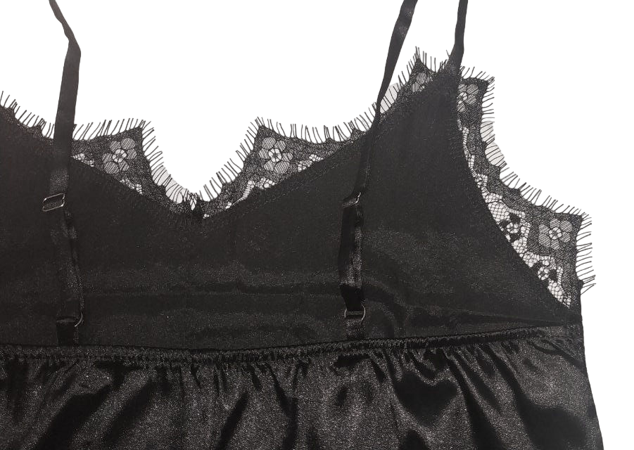 Стрейчева піжама жіноча атласна з мереживом Чорний XS/S Харків - фото 3