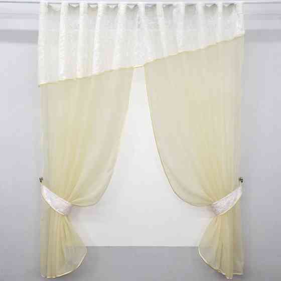 Кухонные шторы (270х170см) с ламбрекеном, на карниз 1-1,5м цвет бежевый с белым 00к 59-806 Киев