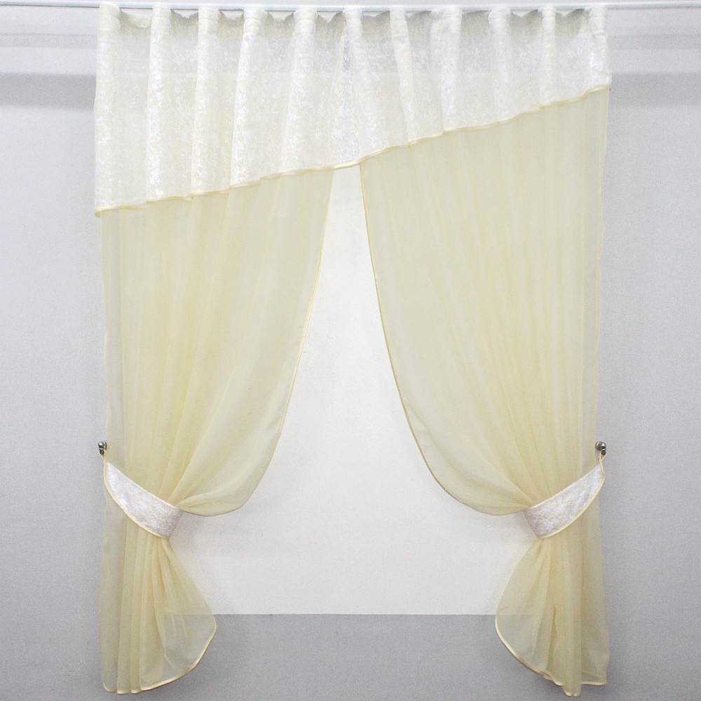 Кухонные шторы (270х170см) с ламбрекеном, на карниз 1-1,5м цвет бежевый с белым 00к 59-806 Киев - изображение 1